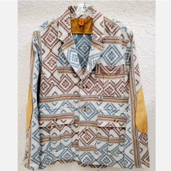 Handmade in USA Aztec Tribal Blazer Men M/L Sport Jacket Coat Southwestern 42-44 - Picture 1 of 12